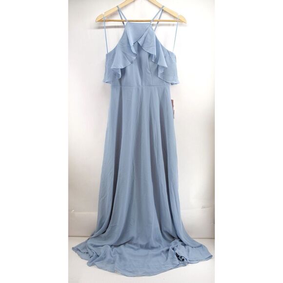 Birdy Grey Jules Chiffon Maxi‎ Bridesmaid Dress Dusty Blue  Small NWT - Picture 1 of 11